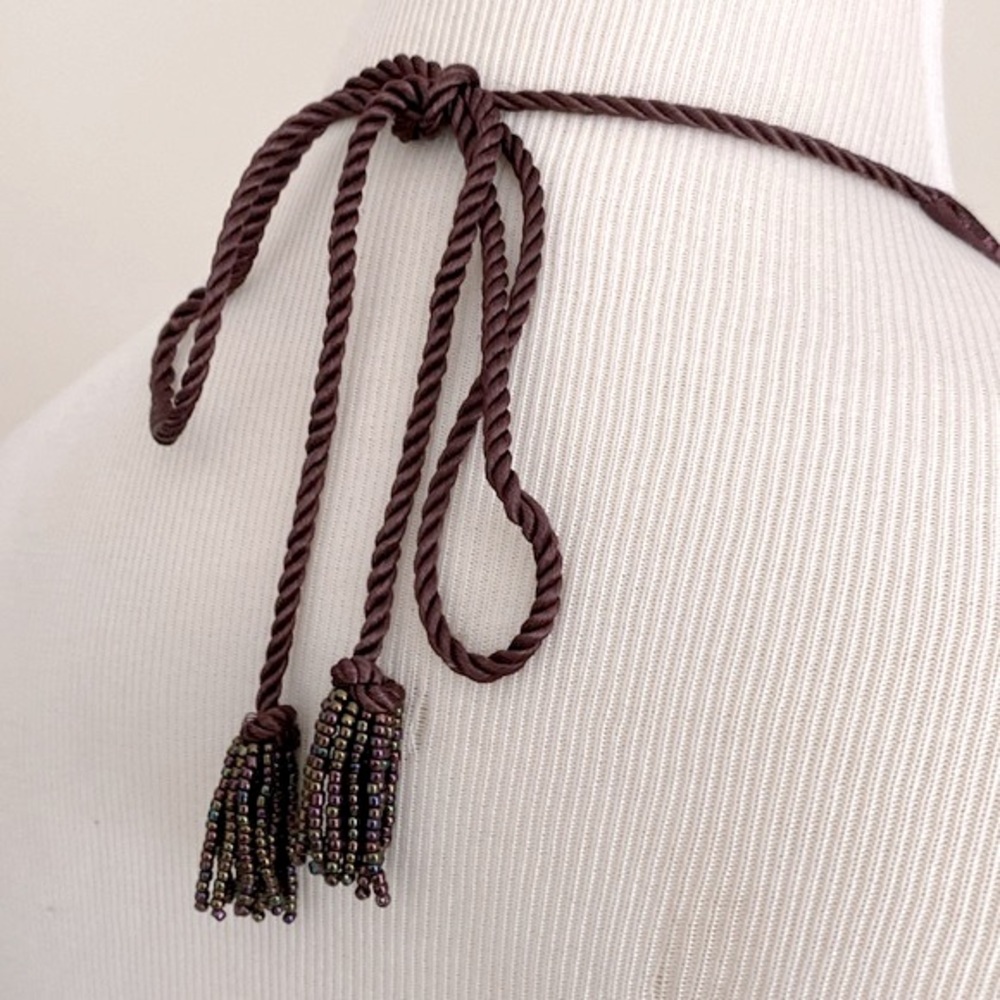 Ann Taylor Loft Halter Top Purple Pink Paisley Beaded Tie Back Tassels Size 8 - Picture 4 of 10